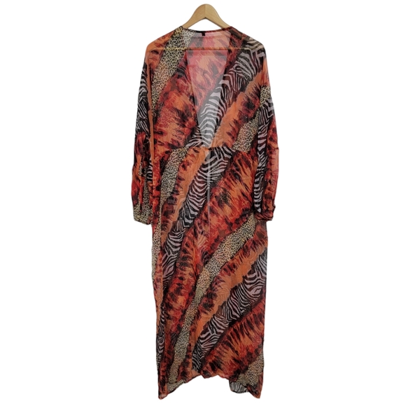 Fashion Nova Red Sheer Animal Print Cover Up - Picture 4 of 9